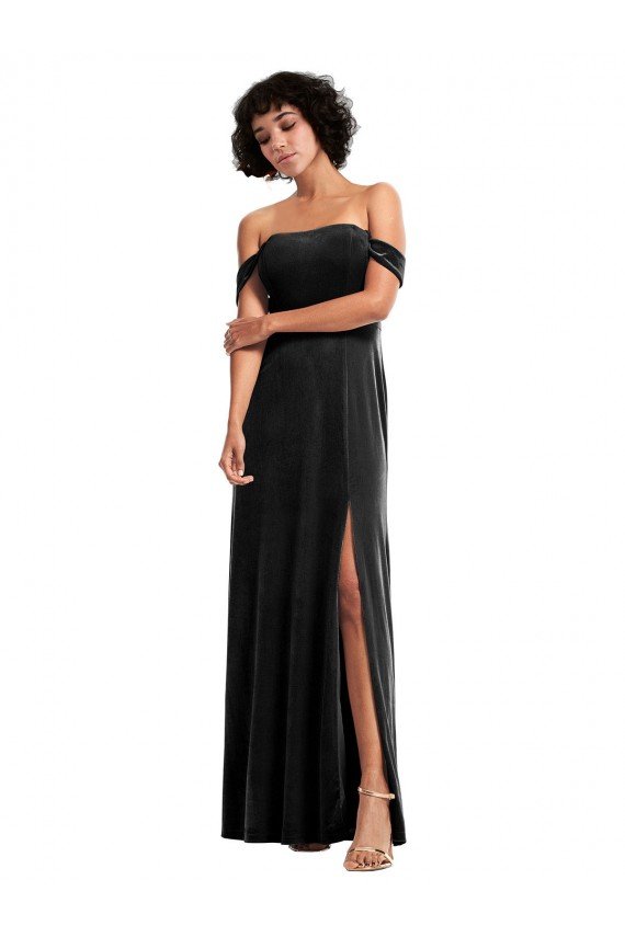 Off the Shoulder Drapped Sleeves Stretch Velvet Prom Dress UK