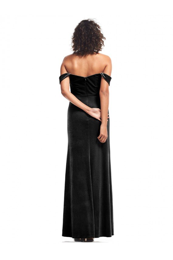 Off the Shoulder Drapped Sleeves Stretch Velvet Prom Dress UK