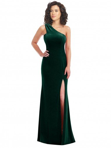 One Shoulder Velvet Trumpet Prom Dress with Front Slit UK