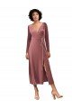 Long Sleeve Velvet Faux Wrap Midi Length Prom Dress UK