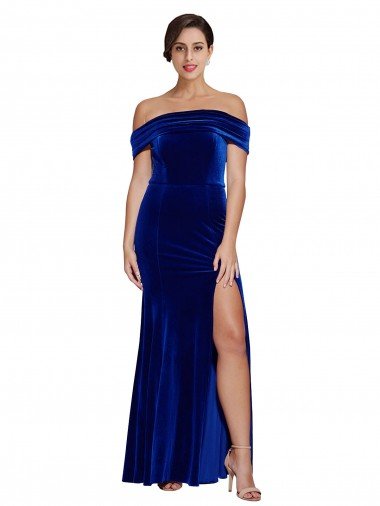 Full Length Long Velvet Prom Dress with Side Split UK